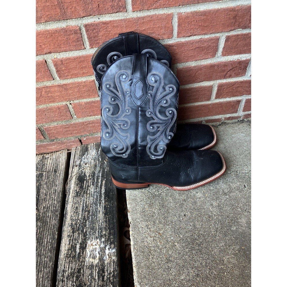 Ferrini Mens Black Cowhide Leather Sz 11 Cowboy Boots Mexico Western Pattern